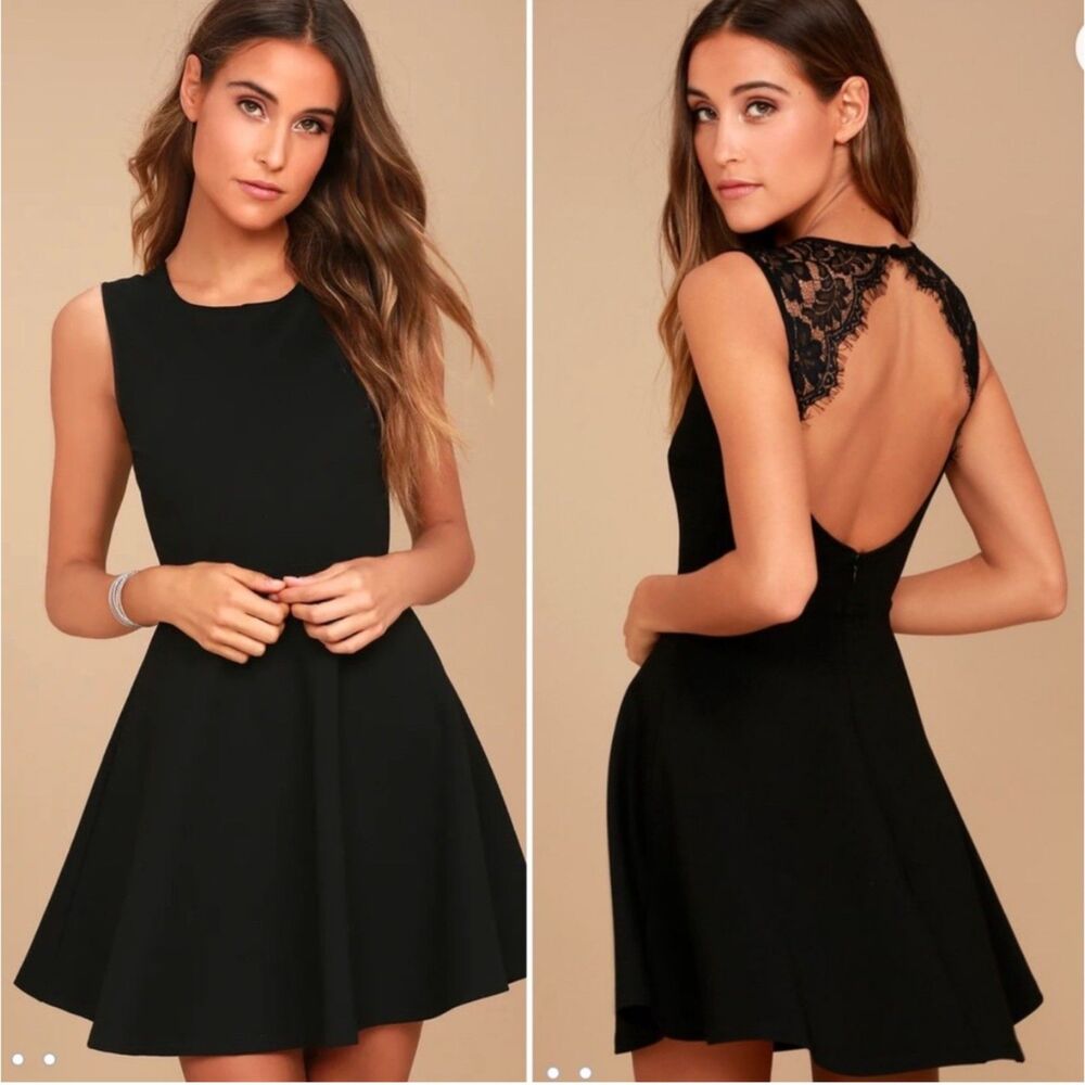 Lulus Need You Close Black Lace Backless Skater Mini Dress Women's Small